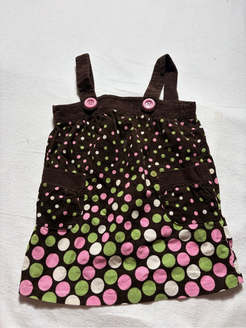 Brown Polka Dot Corduroy Dress with Pink & Green Dots Y2K Bonnie Jean brand
